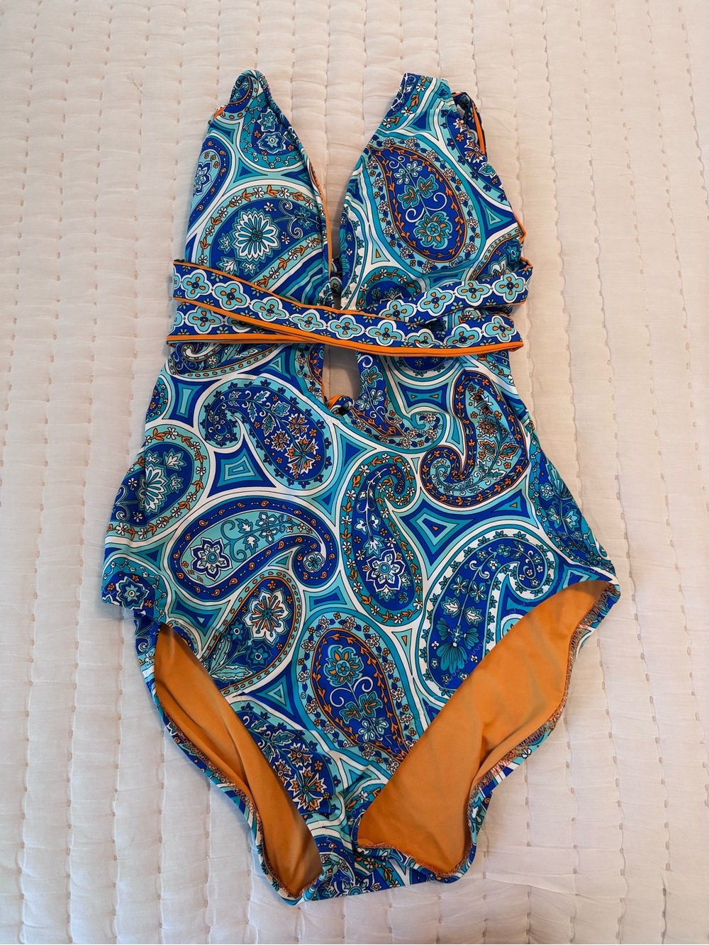 Women's Trina Turk Blue Paisley One-Piece Swimsuit Size 10